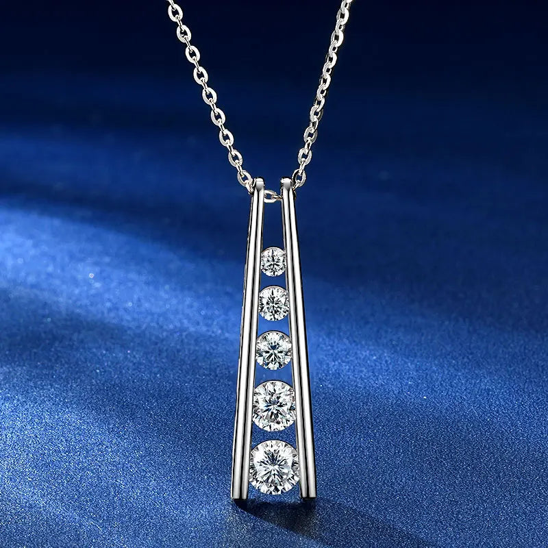 Exquisite Geometric Trapezoid Pendant Necklace 925 Sterling Silver Round Full Moissanite Necklaces for Women Jewelry Gift