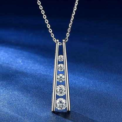 Exquisite Geometric Trapezoid Pendant Necklace 925 Sterling Silver Round Full Moissanite Necklaces for Women Jewelry Gift