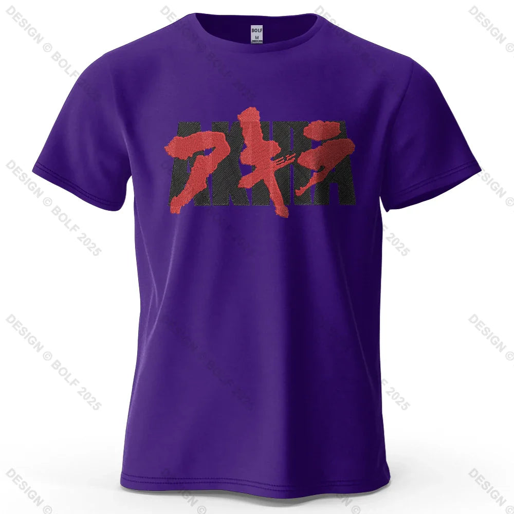 Akira Japanese Font Printed Men's T-Shirt 100% Cotton Oversized Classic Graphic Tees for Women Tops Tees Streetwear