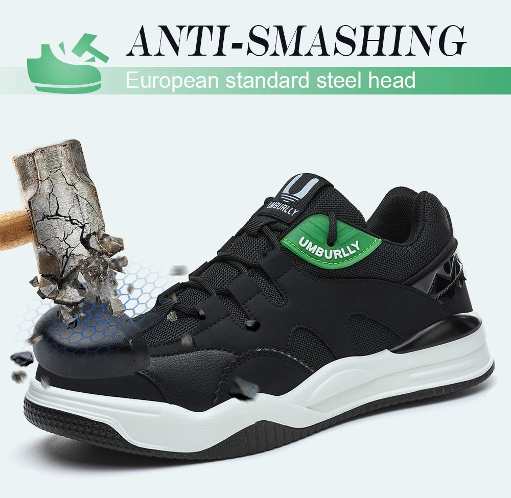 Fashion 2025 New Work Shoes Men Steel Toe Anti Smashing Indestructible Sneakers Splicing Design Comfortable Male Footwear