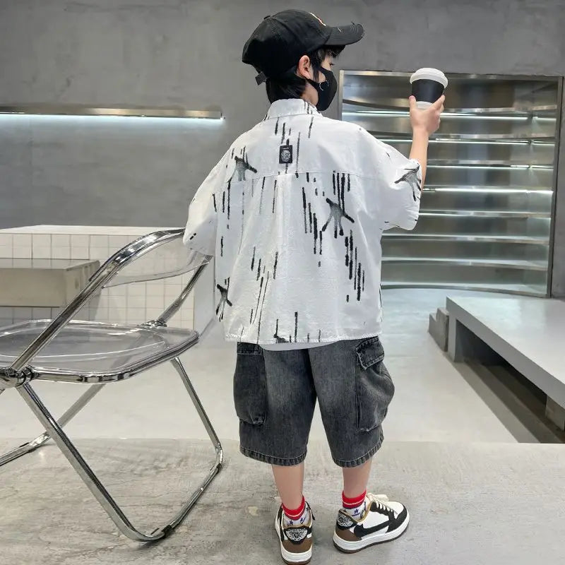 Summer Shirt Set Boys Sets Children T-shirts Children's Boy's Clothing Kids Clothes 10 14 Years Suit Year Old Outdoor Outfit Top