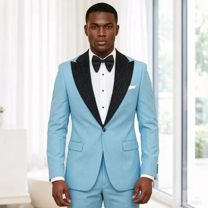 2 Pieces Men Suits Slim Fit Beaded Wedding Prom Tuxedo Shawl Lapel Single Decorative Button Formal Groom Party Office Wear