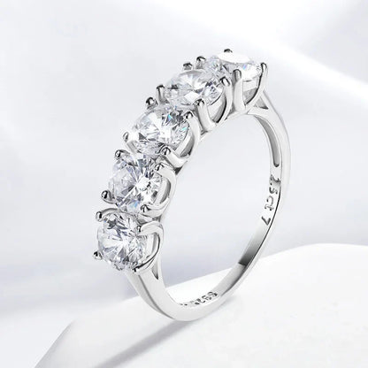 2.5/5CTTW D Color Genuine Moissanite Rings for Women 5 Gemstone Bridal Wedding Jewelry 925 Sterling Silver Wholesale Ring