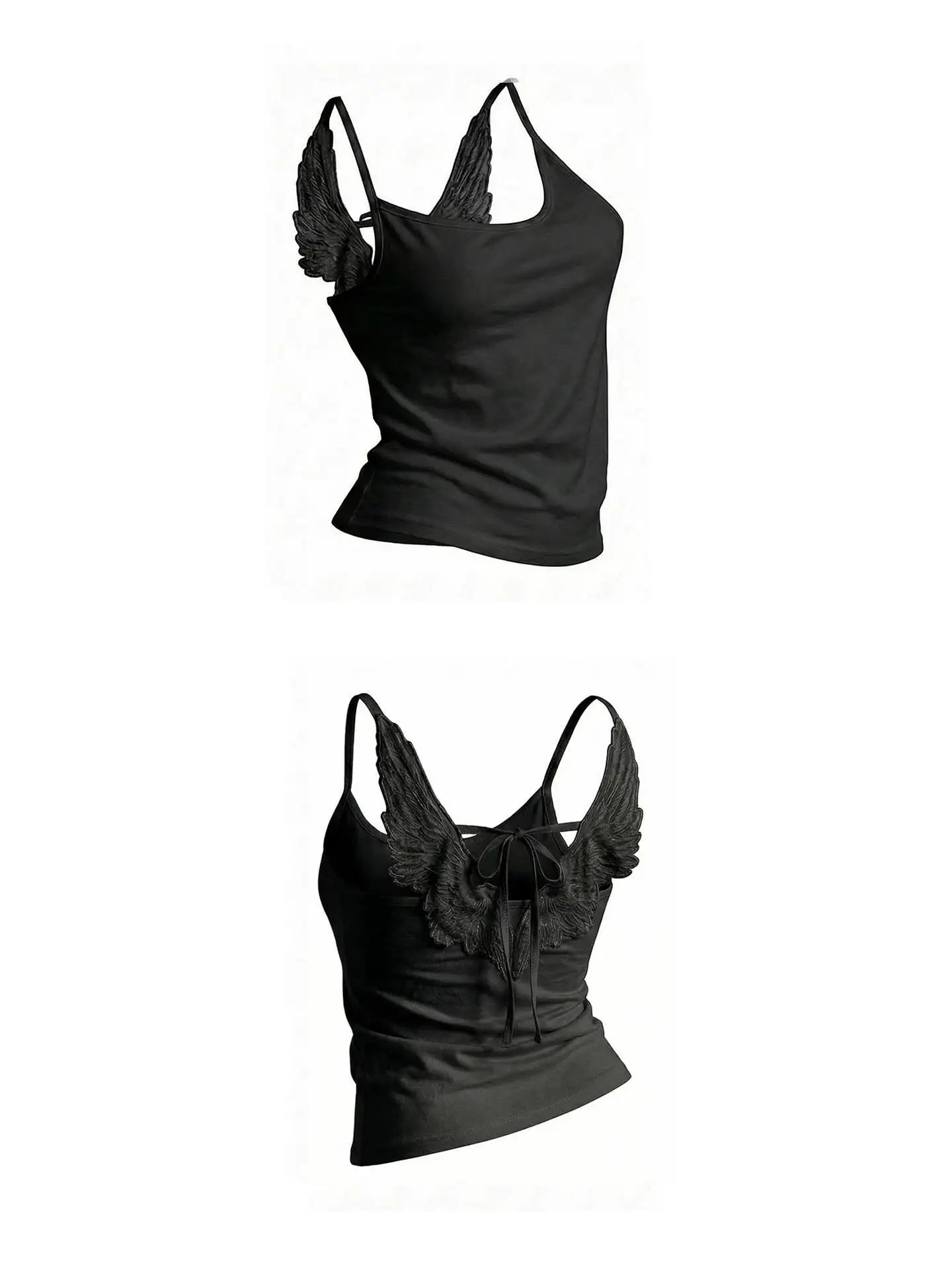 Angel Wings Vest 3D Embossed Wings Embroidery Spaghetti Strap Vest Y2K Women Gothic Fashion Summer Sexy Slim Backless Short Top