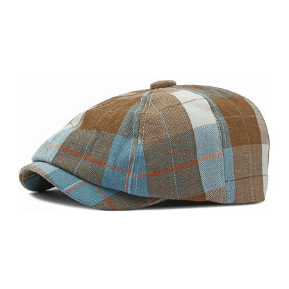 Plaid Beret Hat Short Brim Thin Lightweight Unisex British Retro Artist Cap for Men Women Fashion Accessories