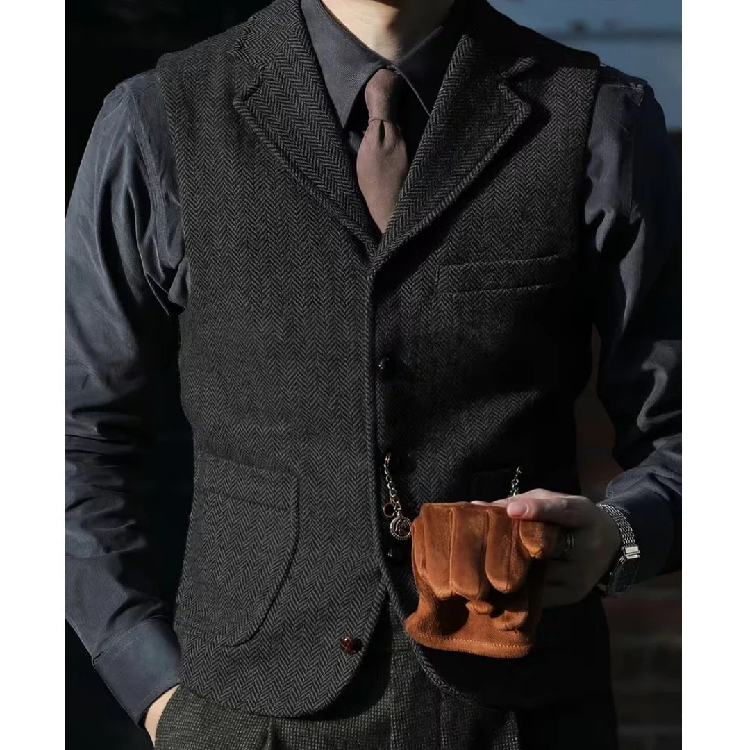Men Vest Brown Herringbone With Lapel Single Breasted Waistcoat For Wedding Party Business Prom Work Daily Casual Men Suit Vest