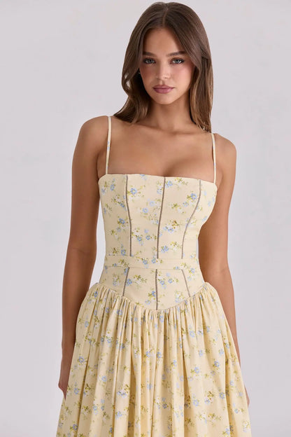 Women Long Floral Print Spaghetti Strap Maxi Dress Summer Elegant Lace Up Dress Flowy Holiday Party Beach Wear Dress