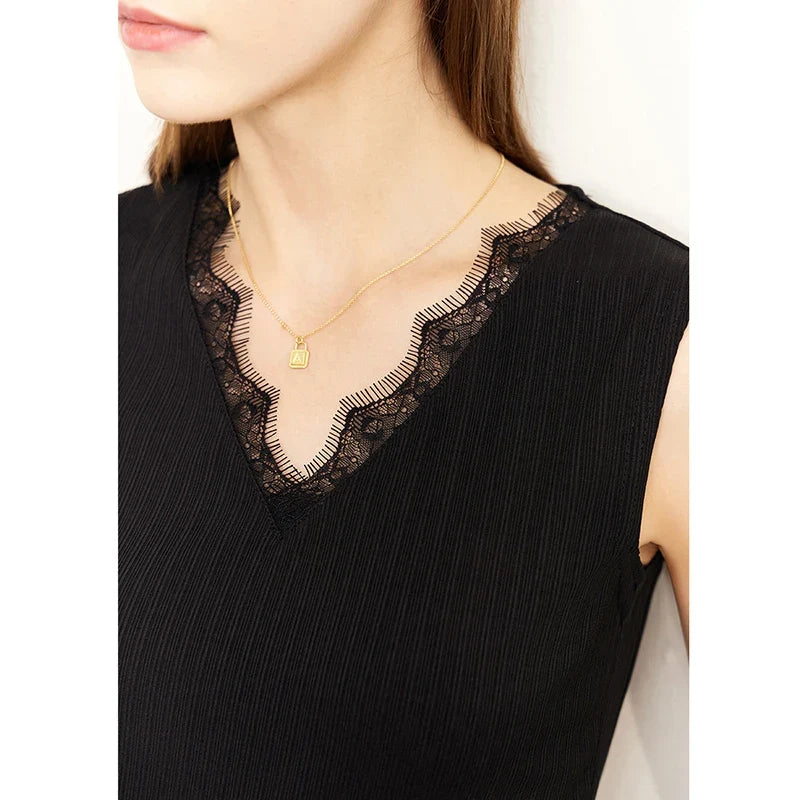 Women's Tank Top 2026 Summer New Lace Trim V-Neck Knit Sleeveless Vest Slim Fit Casual Layering Cami For Women 12612031