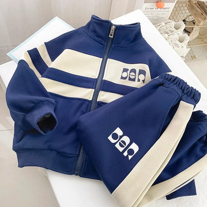 Boys Contrast Alphabet Full Zip Sweatshirt Jacket+Sweatpant Workout Set School Kids 2PCS Tracksuit Children Jogger Outfit 5-16Yr
