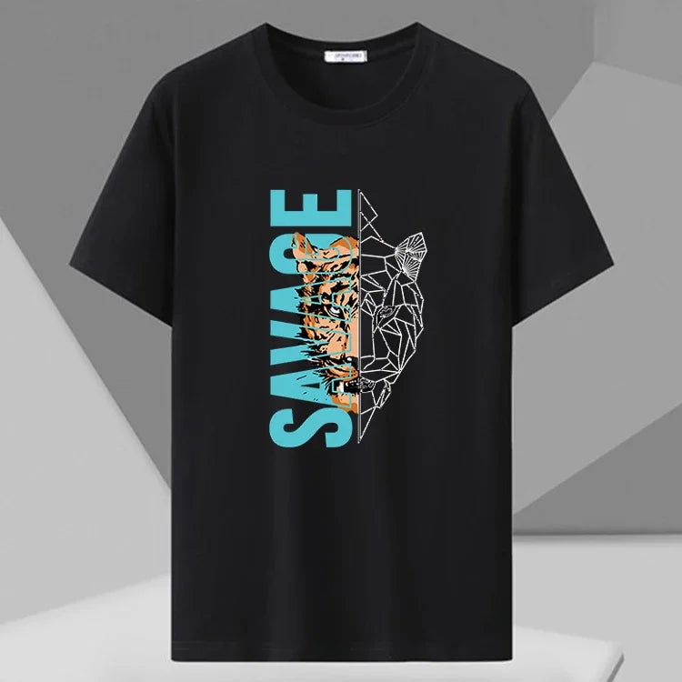 Men T-shirt Printed Tee Plus Size 110-180kg 5XL 6XL 7XL Black T Shirts Round Neck Short Sleeve Oversized Tops Big Size Clothing