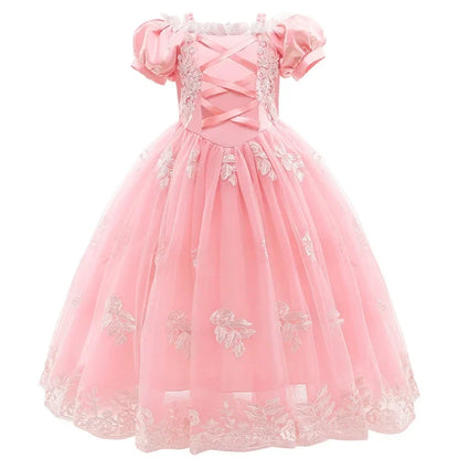 Girl Pink Aurora Cosplay Princess Dress Up Kids Christmas Halloween Tulle Fancy Rapunzel Costume for Children Girls Birthday