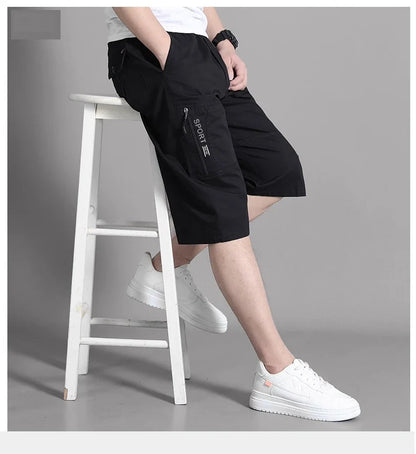 Mens Cargo Shorts Knee Pants Zipper Pocket Summer Cotton Shorts Climbing Jogger Elastic Waist Sports Wear