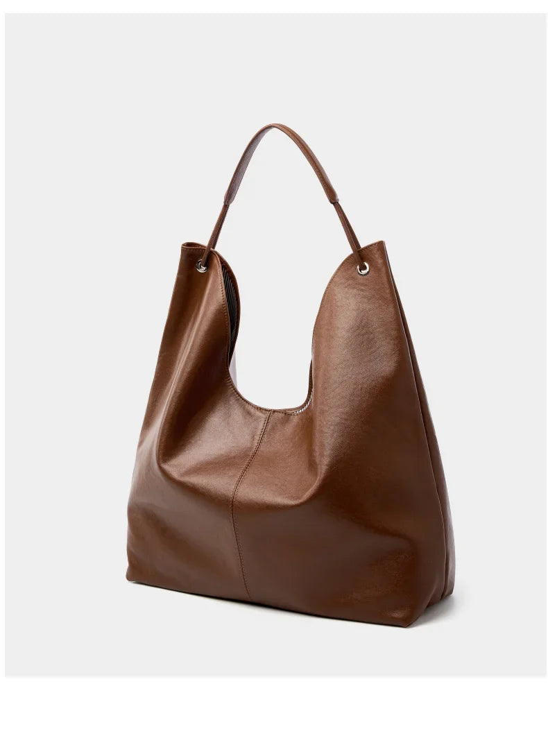 Luxury Genuine Leather Handbags Large Slouchy Hobo Shoulder Bags For Women Cowhide Shopping Tote Business Work Purses
