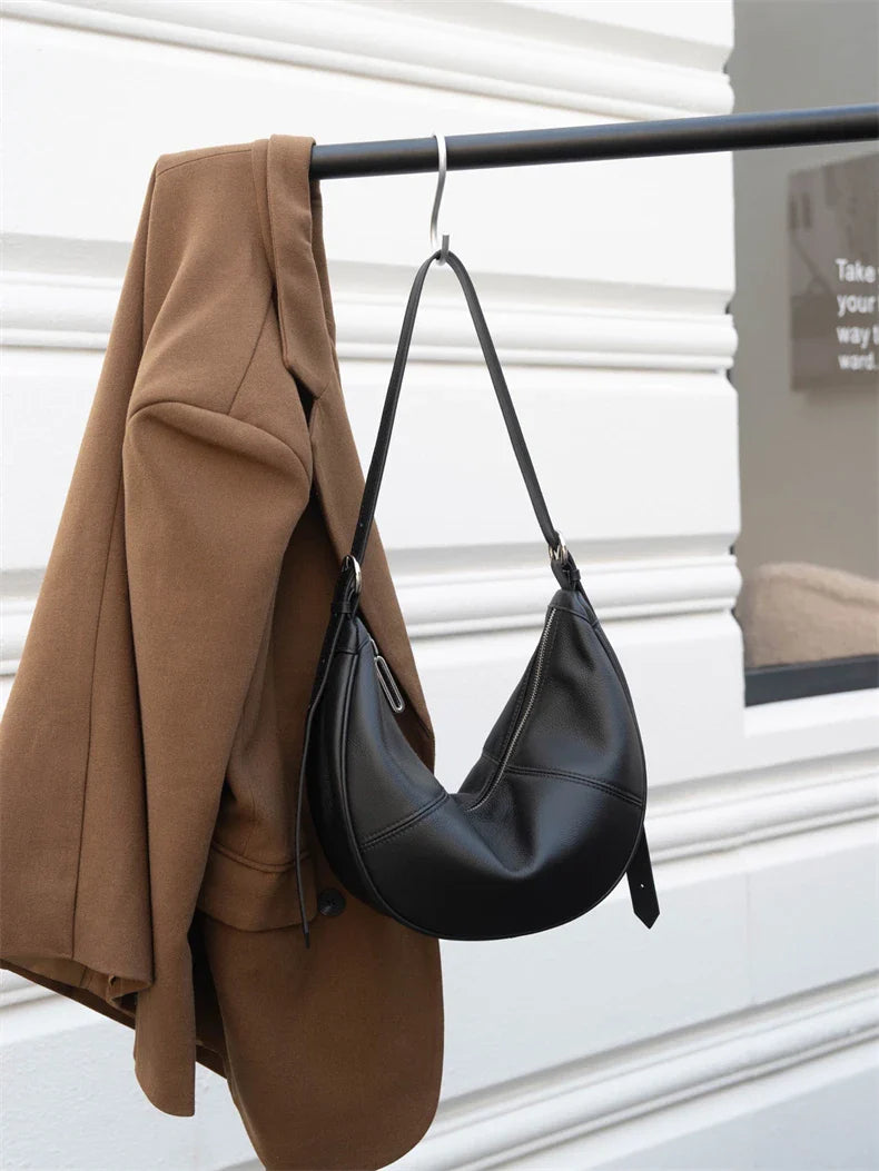 Slouchy Genuine Leather Hobo Bags For Women Luxury Cowhide Soft Crescent Shoulder Bag Crossbody Work Purses Handbags