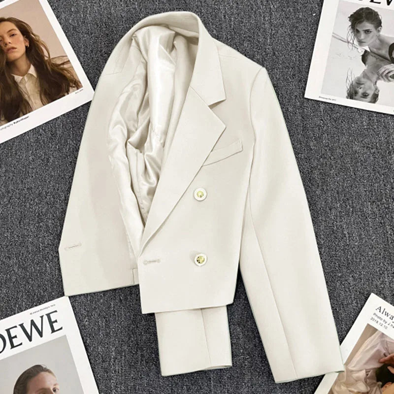 Lucyever Cropped Blazer Jacket Women Korean Fashion Double-Breasted Suit Coat 2024 Autumn New Casual Simple Office Lady Blazers