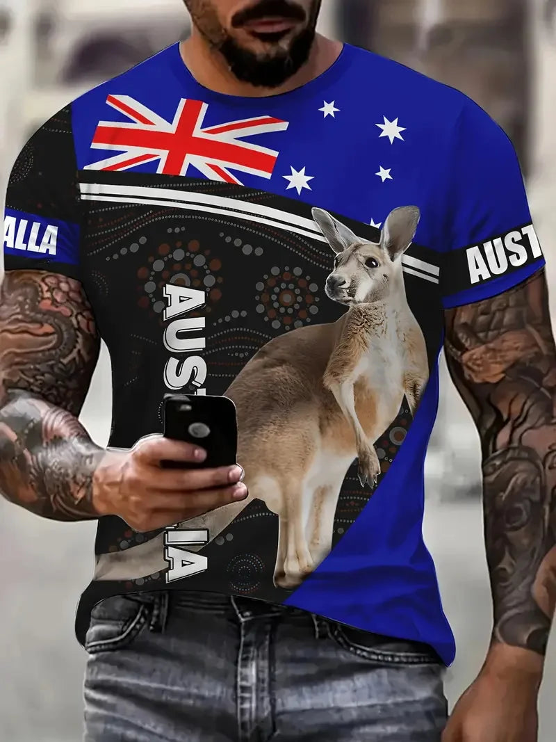Men's Australia Flag Graphic T-Shirt New In Happy Australia Day Digital Print Tshirts Casual Short Sleeve Crew Neck Tee Shirts
