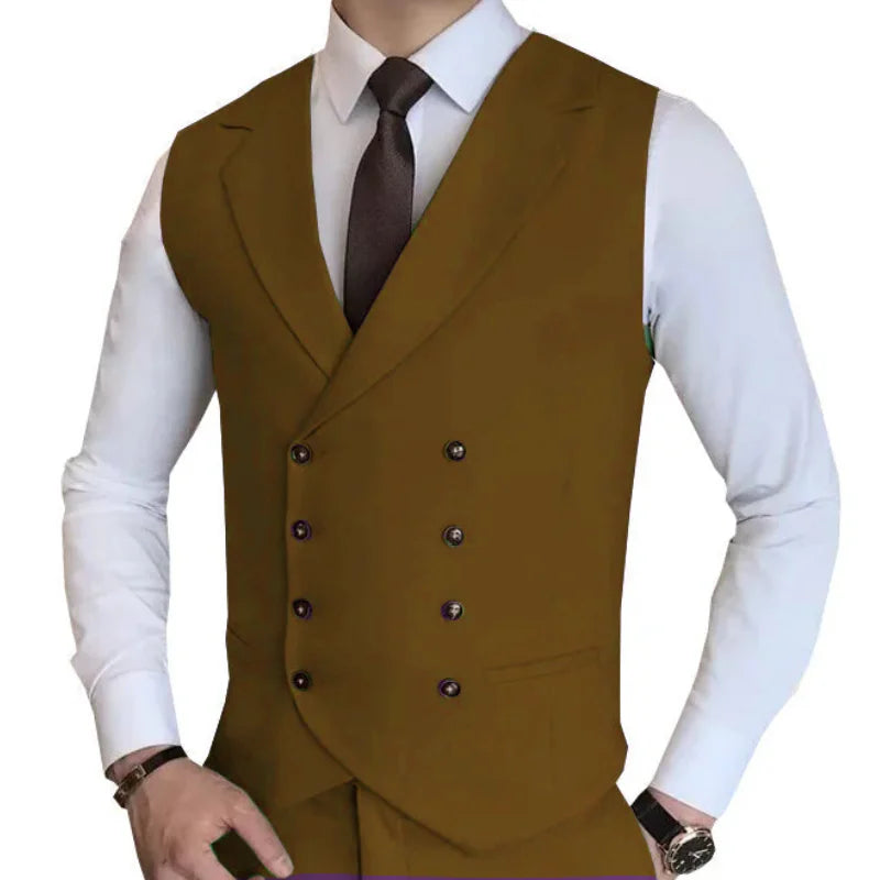 Men Vest Champagne Solid Double Button Waistcoat For Wedding Birthday Banquet Party Work Business Casual Men Suit Vest