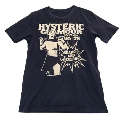 Hysteric Glamour 90s Retro Style Charcoal Reprint T Shirt for Men Women Y2k Graphic Short Sleeve Shirt Unisex Men Women Summer