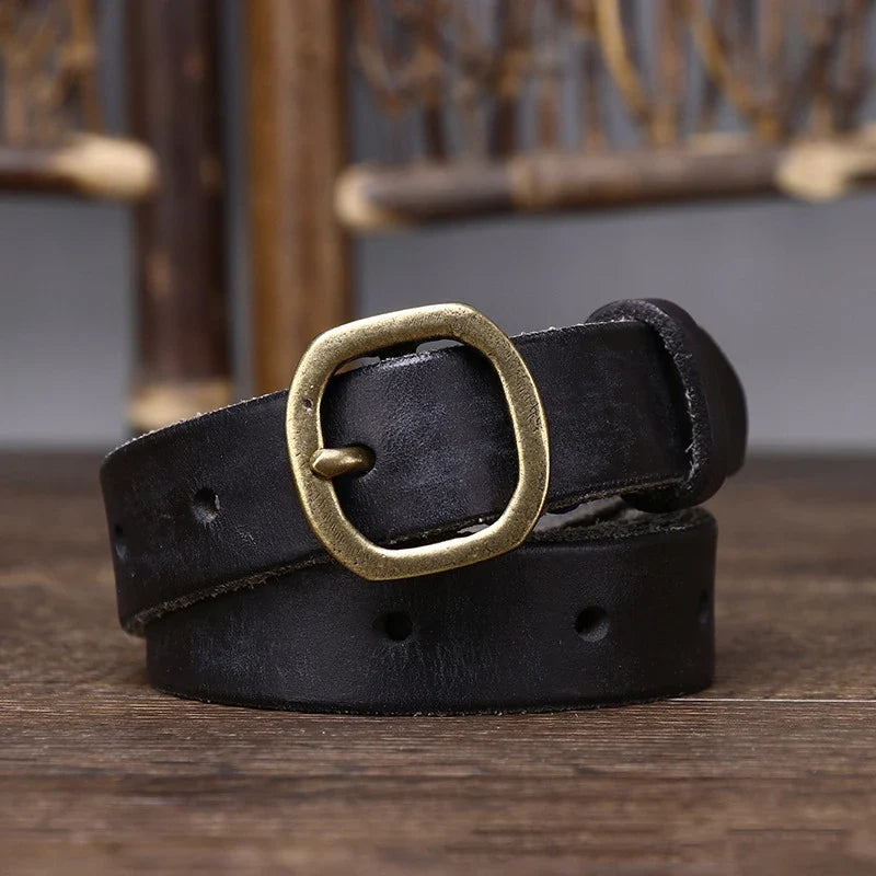 2.3CM Ladies Pure Cowhide Copper Buckle Genuine Leather Casual Jeans Thin Belt Women High Quality Retro Luxury Female Waistband