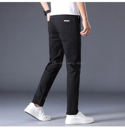 Summer Thin Men's Casual Pants Cotton 7 Colors Classic Style Elastic Straight Slim Fit Business Fashion Long Trousers Male
