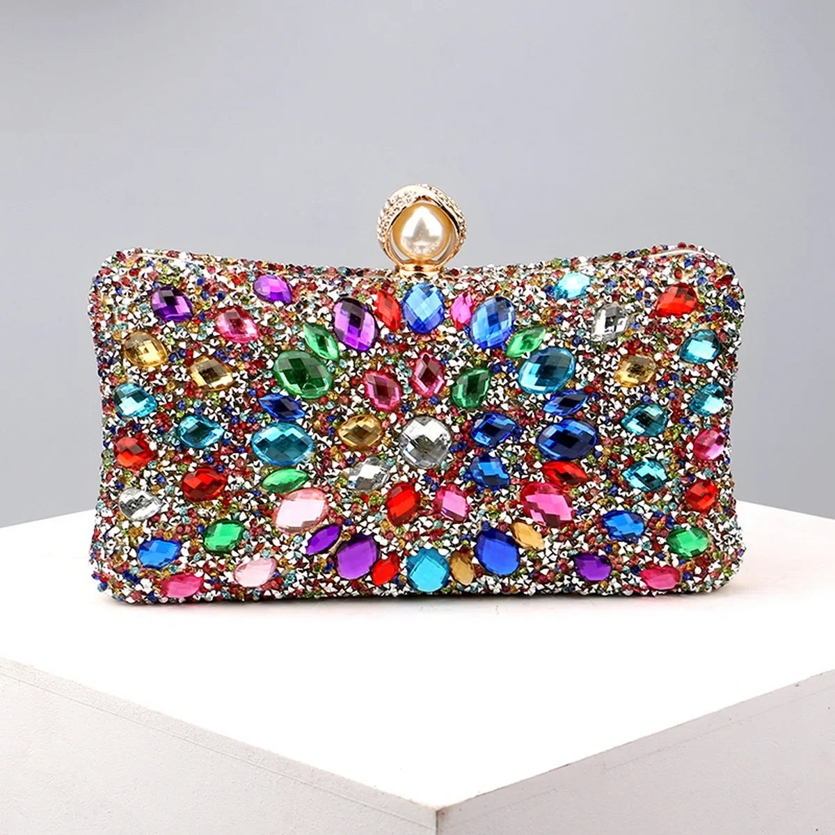 Full Diamonds Evening Bags Acrylic Flower Rhinestones Clutch Bags Metal Pearl Luxury Prom Wedding Dinner Handbags