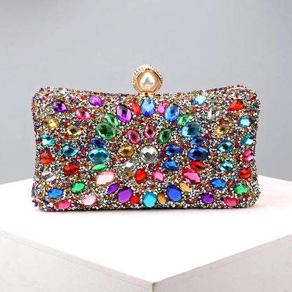 Full Diamonds Evening Bags Acrylic Flower Rhinestones Clutch Bags Metal Pearl Luxury Prom Wedding Dinner Handbags