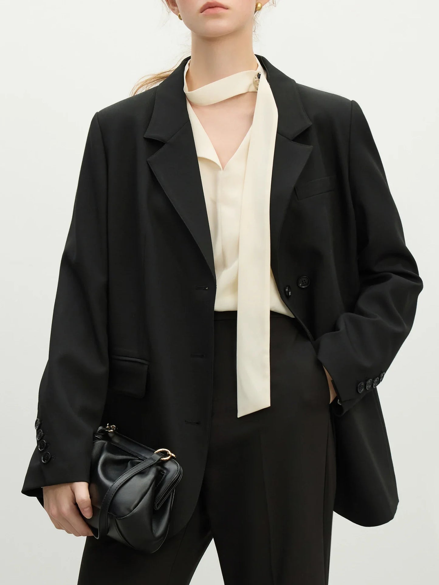 Women Khaki Blazer 2025 Spring New Office Lady Black Simple Loose Front Shoulder Blazer Coats Button Design Coat 25FS11071