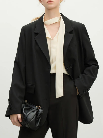 Women Khaki Blazer 2025 Spring New Office Lady Black Simple Loose Front Shoulder Blazer Coats Button Design Coat 25FS11071