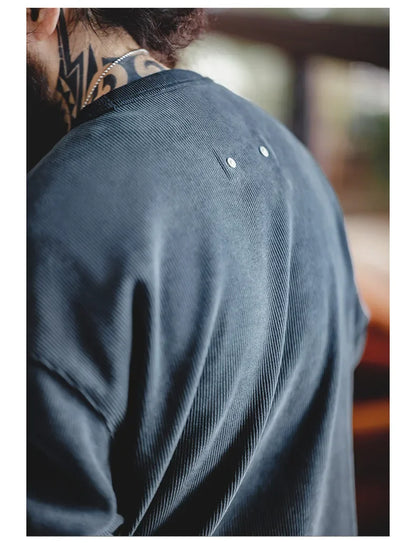 Heavyweight Round Collar Chenille Sweater for Men Spring and Autumn Basic Styles Long-sleeved Pullover Navy Blue T-shirts