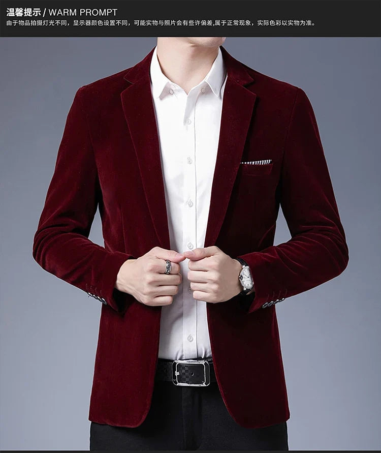 Plus Size 5XL-M Autumn Winter Velvet Men Suit Jacket Fashion Men's Wedding Dress Jacket Casual Slim Blazer Formal Evening Dress