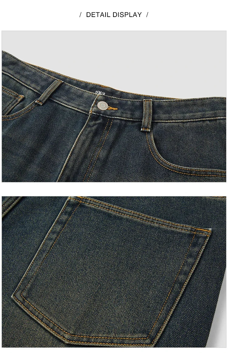 Jeans Men Vintage Washed Whiskered Loose Fit Straight Leg Classic Casual Pants 2025 Autumn Winter