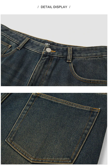 Jeans Men Vintage Washed Whiskered Loose Fit Straight Leg Classic Casual Pants 2025 Autumn Winter