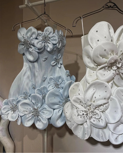 Short Skirt Evening Dresses Wedding Spaghetti Straps Elegant Party Dresses for Women Luxury 3D Flowers Elegant Woman Dress