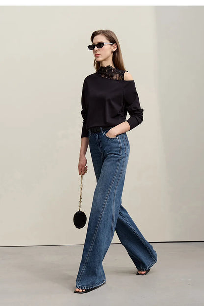 Women's Jeans 2026 Spring New Casual Cotton Denim Flared Long Pants Retro Loose Commuter Versatile Woman Trousers 12651025