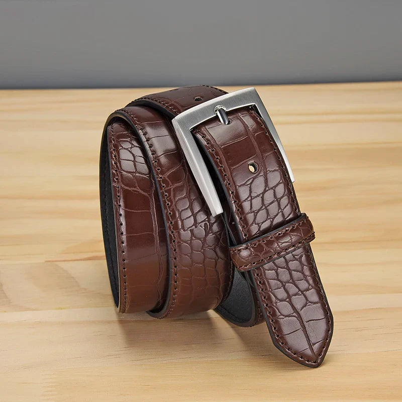 Men's Alligator Pattern Belt - Alloy Buckle, , Square Button, Fashionable Adjustable Dress Belt