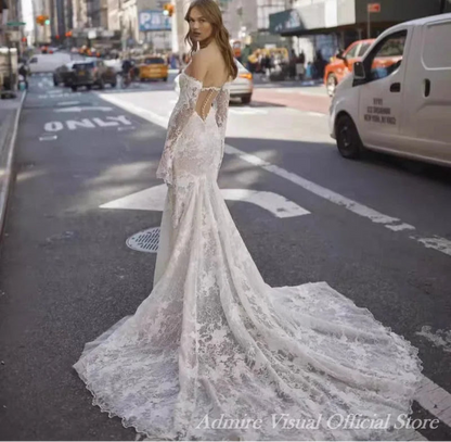 Newest Wedding Dresses Lace Mermaid Long Sleeves Off The Shoulder With Illusive Back Customized Bride Gowns Vestidos De Novia
