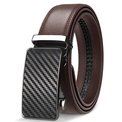 Men's High-Quality Genuine Leather Belt Adjustable Automatic Buckle Black/Brown Cuttable Ratchet Belt for Men