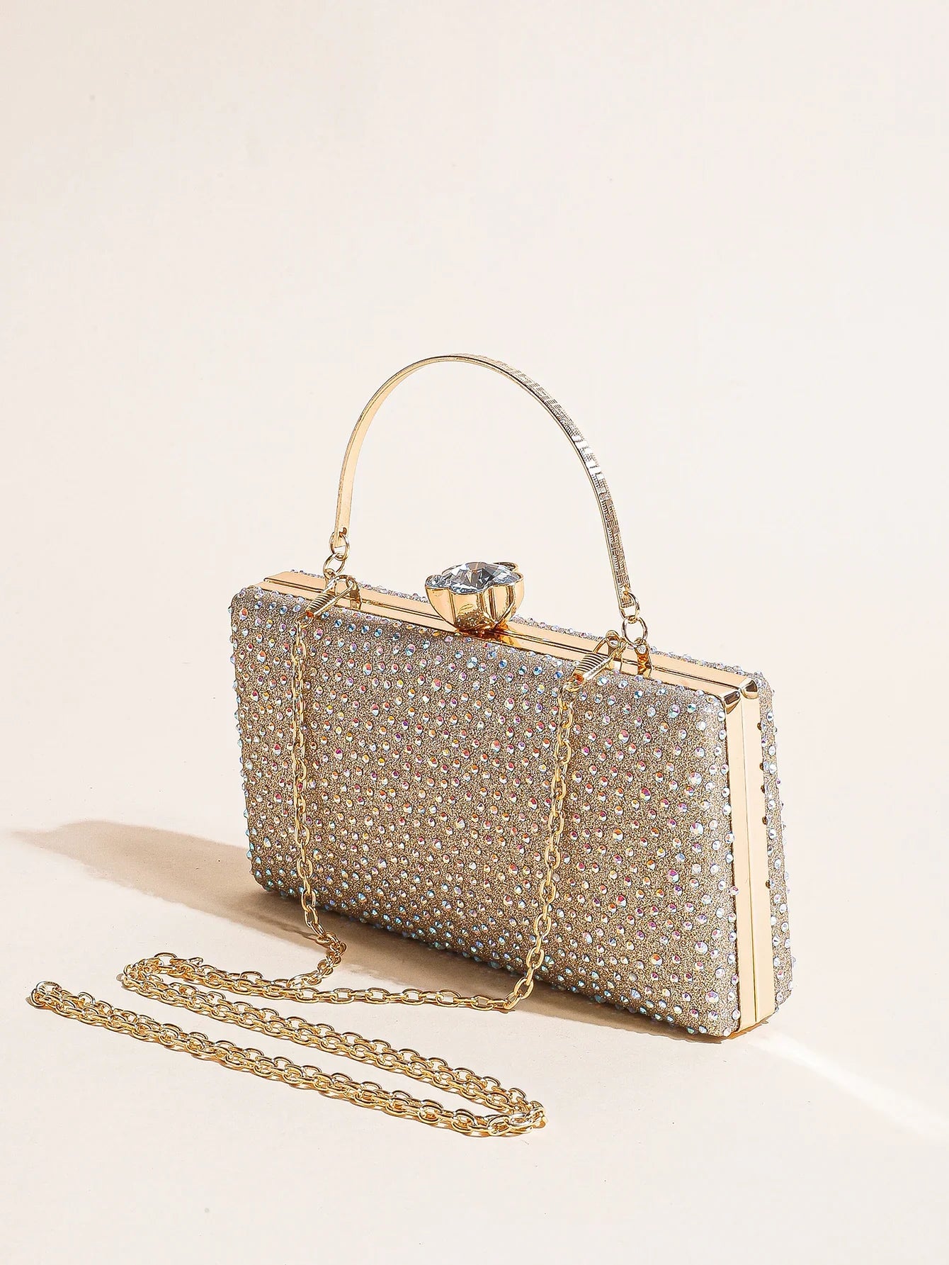 Classic Elegant Mini Square Rhinestone Decor Evening Clutch Bag, Clip Women's Dinner Wallet, Luxury Prom Bag