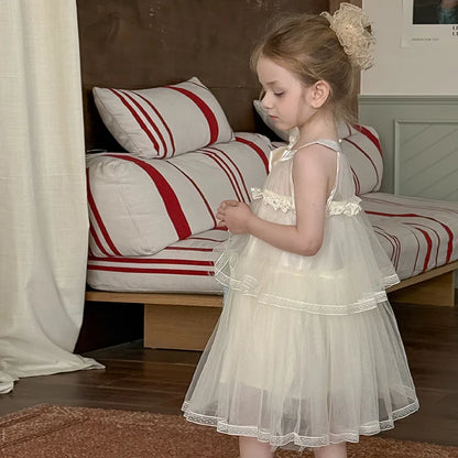 Girls Princess Dress Summer Kids French Sweet Sleeveless Bowknot Tulle Tutu Fluffy Birthday Party Pageant Dresses