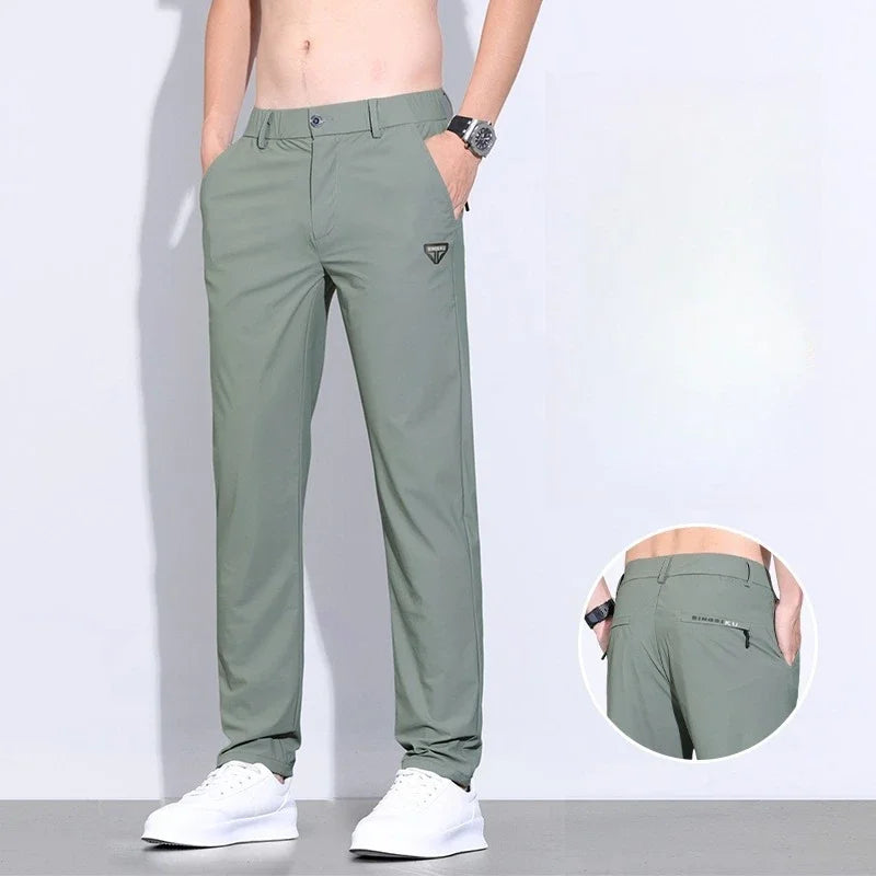 Korean Street Summer Y2K Men's Ice Silk Casual Pants All Match Elastic Sweatpants Office Business Fashion Straight Suit Trousers