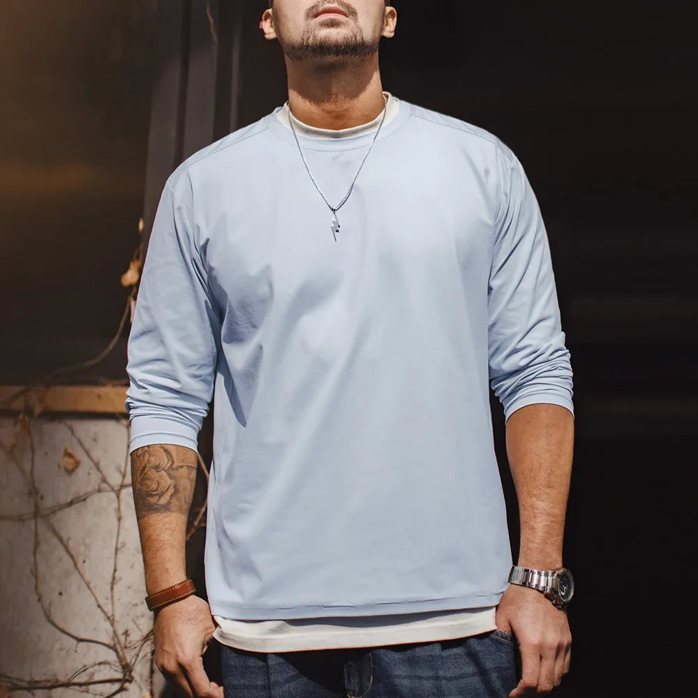 Casual 7A Anti-Bacterial Quick-Dry Long Sleeve T-Shirt Men's Spring Cool Comfort Breathable Tops Round Neck Layering Tee