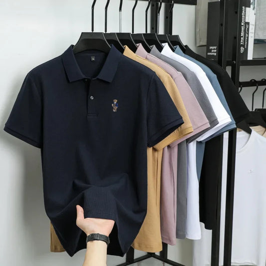 100% pure cotton T-shirt for summer new men's shortsleeved comfortable breathable polo shirt exquisite teddy bear embroidery top