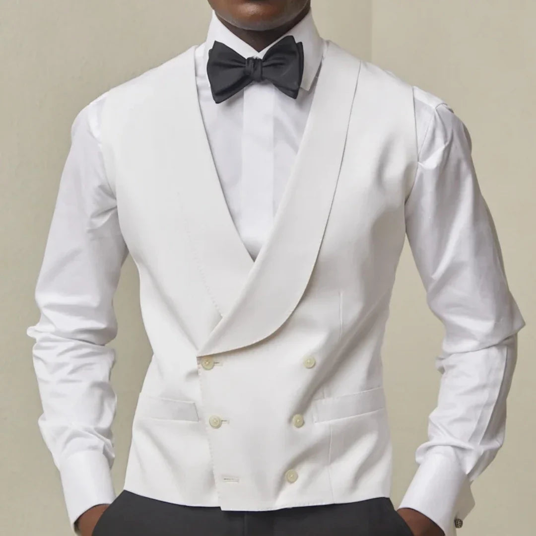 Men Vest White Double Button With Lapel Waistcoat For Wedding Banquet Business Party Office Work Casual Daily Men Suit Vest