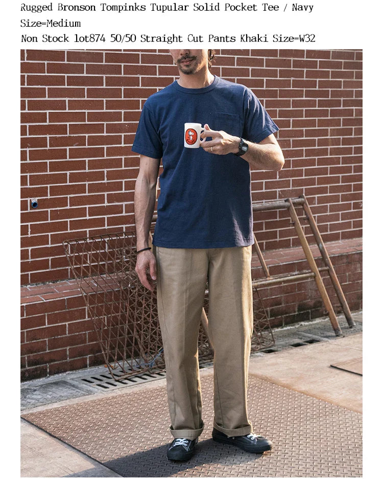 Rugged Bronson Loopwheel Tubular Pocket T-Shirt 220g Slub Cotton Men's Seamless Side Tee Short Sleeve