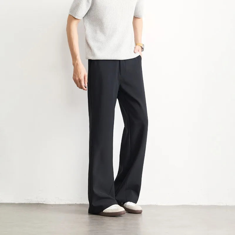 Black Business Suit Pants Men's Small Flared Elastic Comfortable Drape Loose Solid Color Office Casual Trousers Male Clothes