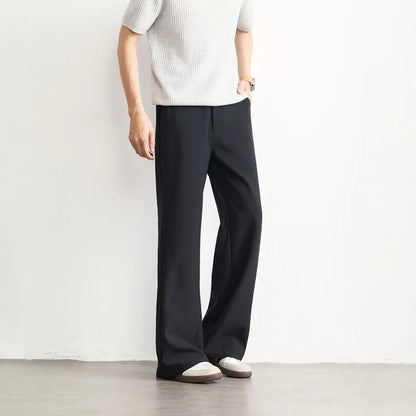 Black Business Suit Pants Men's Small Flared Elastic Comfortable Drape Loose Solid Color Office Casual Trousers Male Clothes