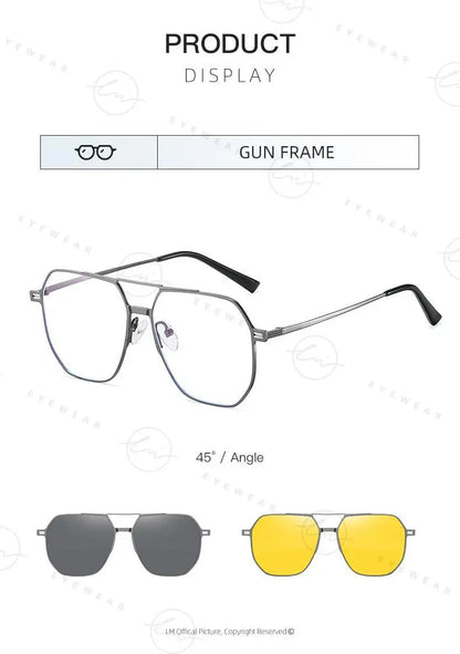 Top Brand Design Sunglasses Men Polarized 3 In 1 Magnetic Clip On Glasses Women Hexagon Night Vision Anti-Blue Light Eyeglass