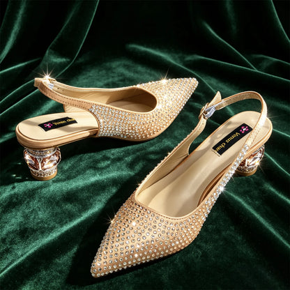 Emerald Green Rhinestone Heels & Bag Set Crystal Slingback Pumps with Matching Handbag for Wedding Party