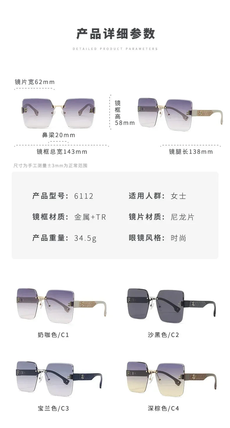 2025 New Fashion Gradient Sunglasses Women Square POLARIZED Ladies Sun Glasses Girls Rimless Vintage Luxury UV400 Gafas De Sol