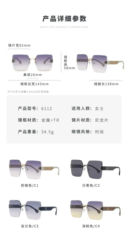2025 New Fashion Gradient Sunglasses Women Square POLARIZED Ladies Sun Glasses Girls Rimless Vintage Luxury UV400 Gafas De Sol